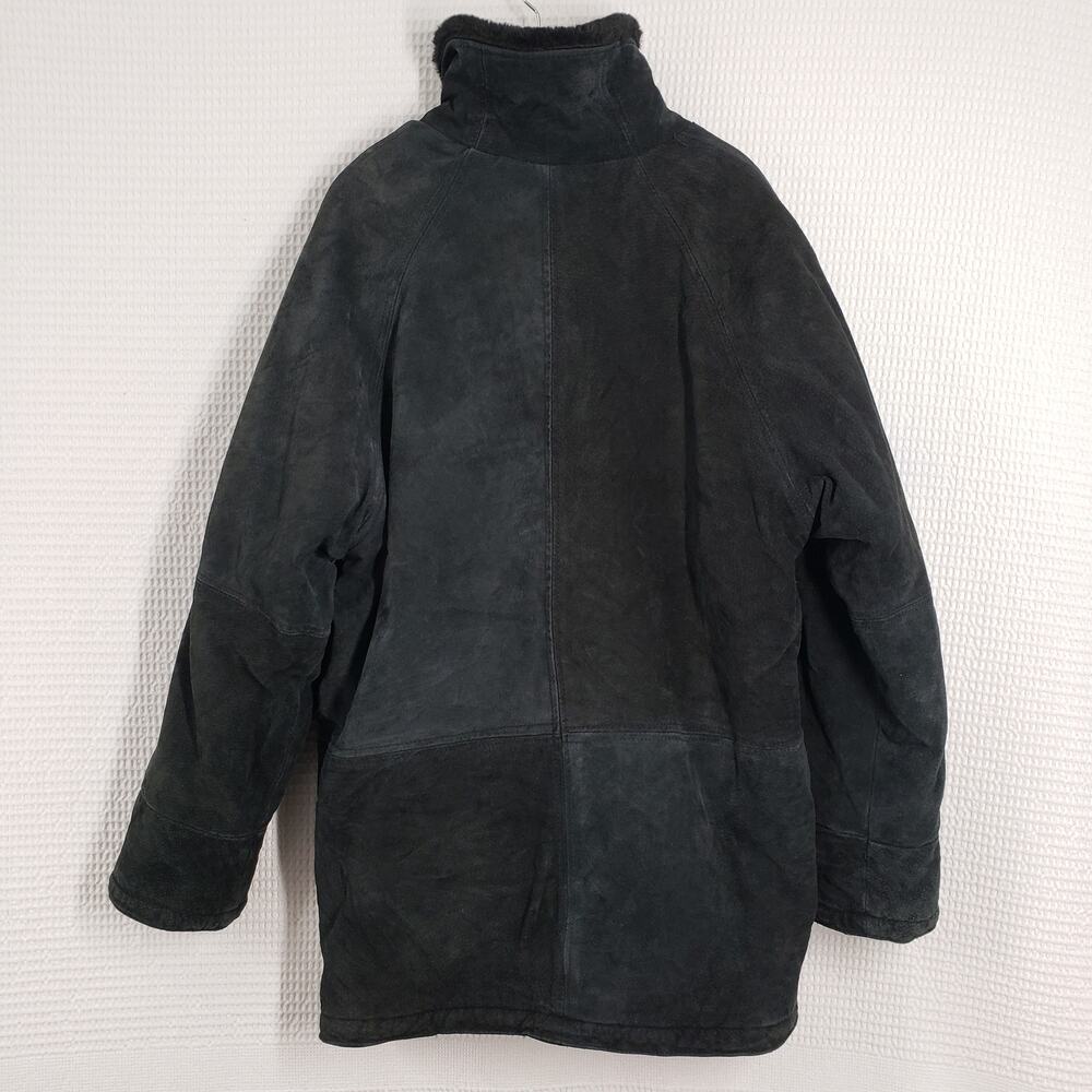 Vintage 90s Suede Faux Fur Jacket Womens Medium Black Reversible Leather Winter - Picture 4 of 16